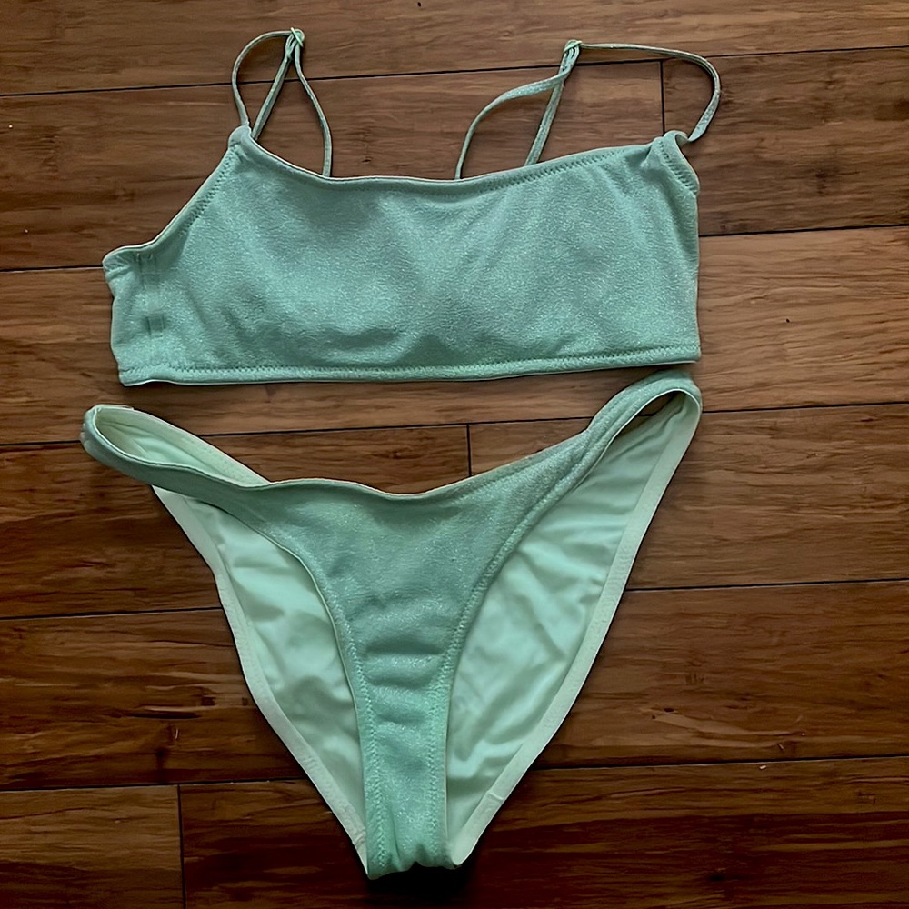 Triangl bathing suit; lime green sparkle